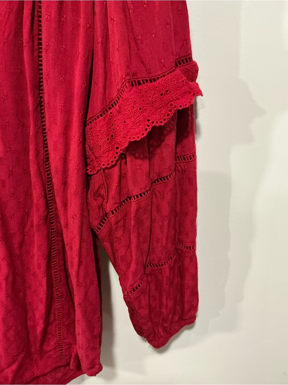 Knox Rose Red Button-Front Crochet Yoke Peasant Blouse - Picture 3 of 5